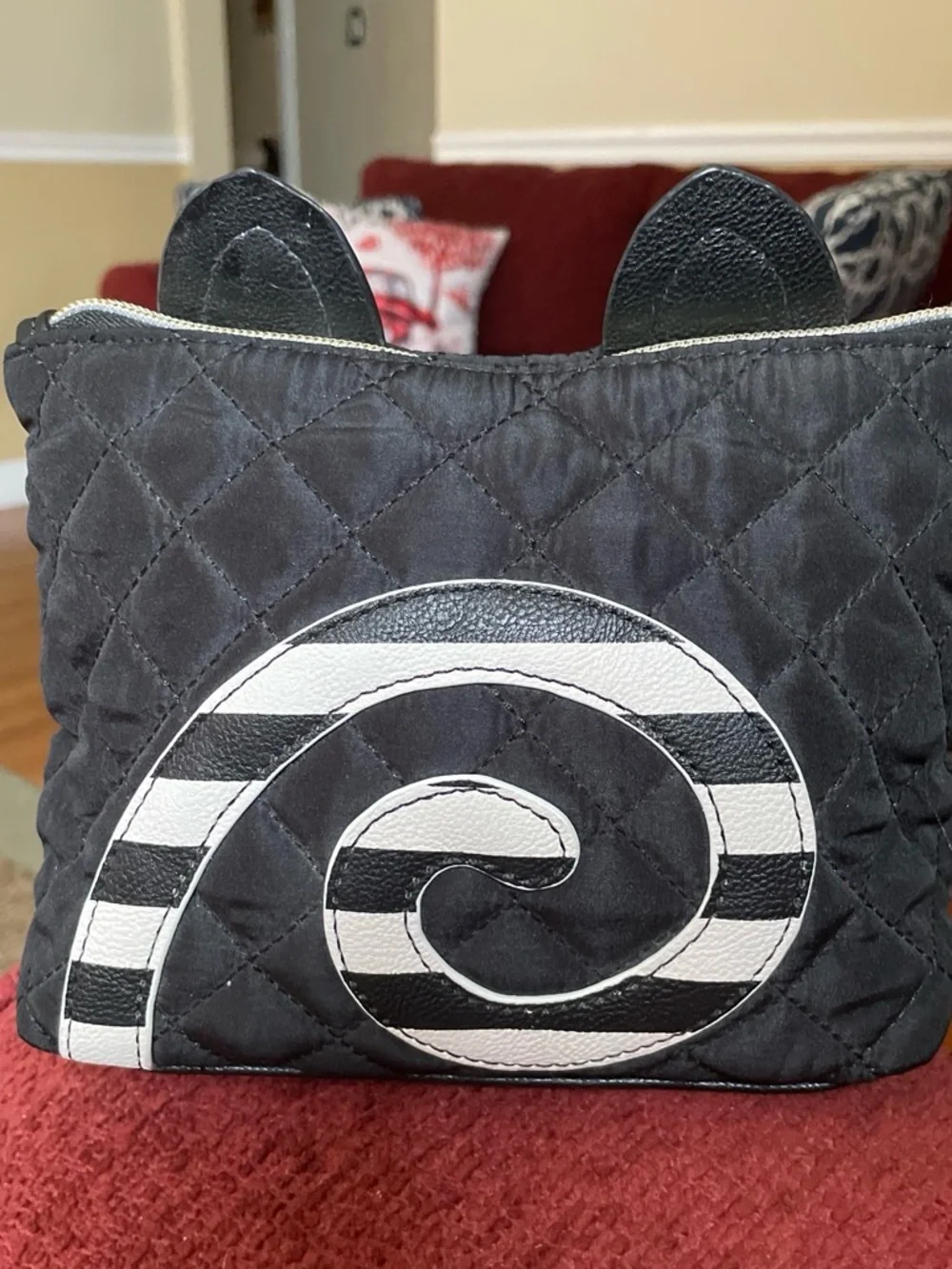 Betsey Johnson Cat Pouch–Black Spiral Stripe Bag for Cosmetics Pet Treats